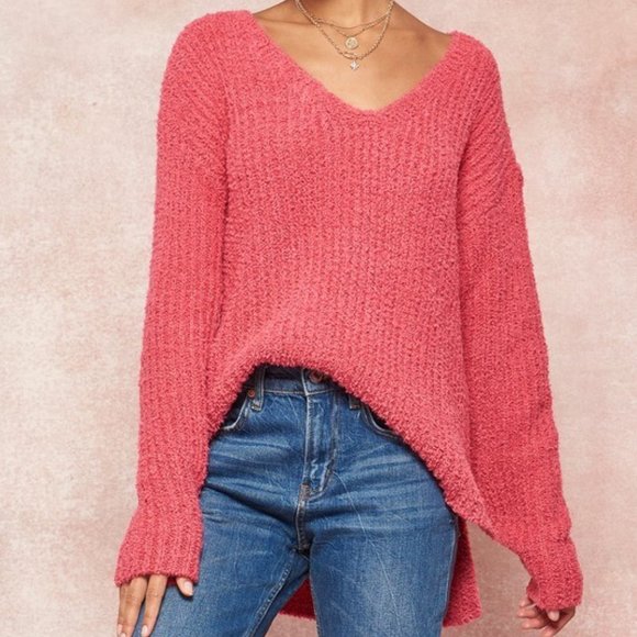 Pink So Soft Cozy V-neck Sweater top - Picture 1 of 9